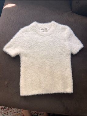 White Fuzzy Short-Sleeve Top